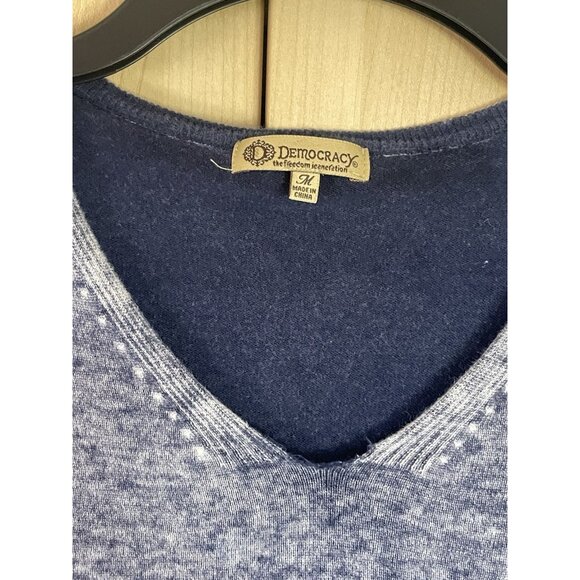 Democracy Distressed Blue Lightweight Knit Sweater Womens Sz M Top Boho Grunge - Picture 5 of 8